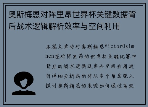 奥斯梅恩对阵里昂世界杯关键数据背后战术逻辑解析效率与空间利用